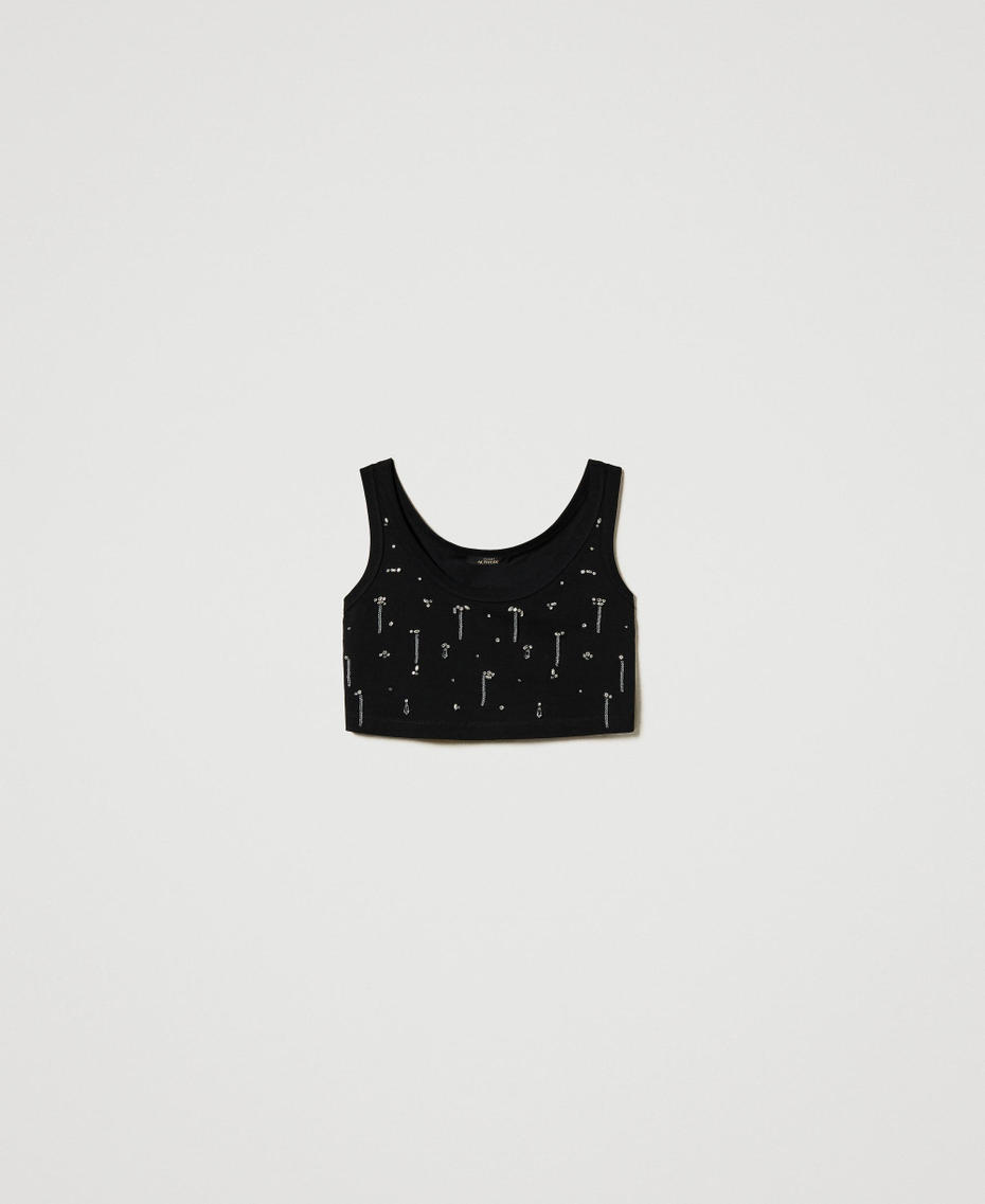 Cropped top with embroidery Black Woman 251AP2222_00006_S0