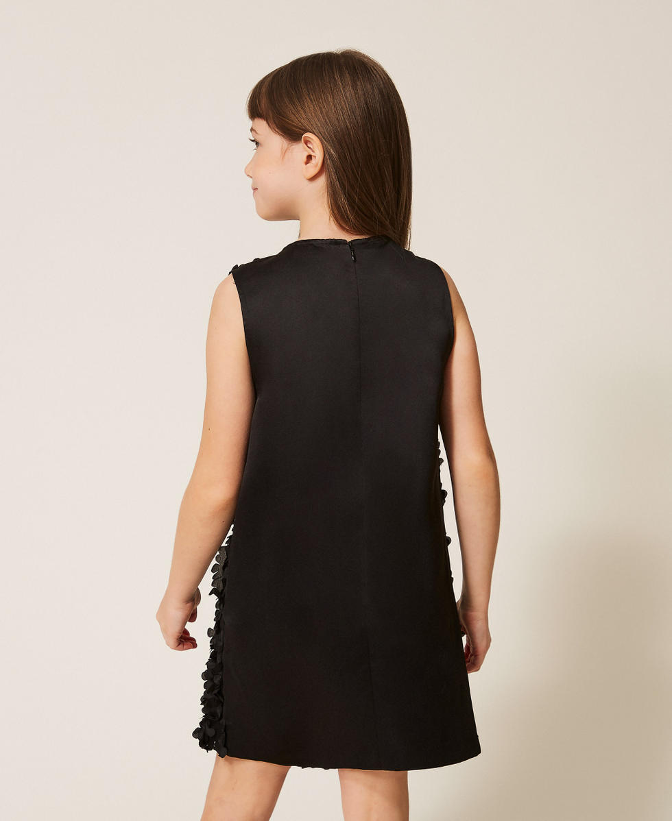 Short satin dress with roses Girl, Black | TWINSET Milano