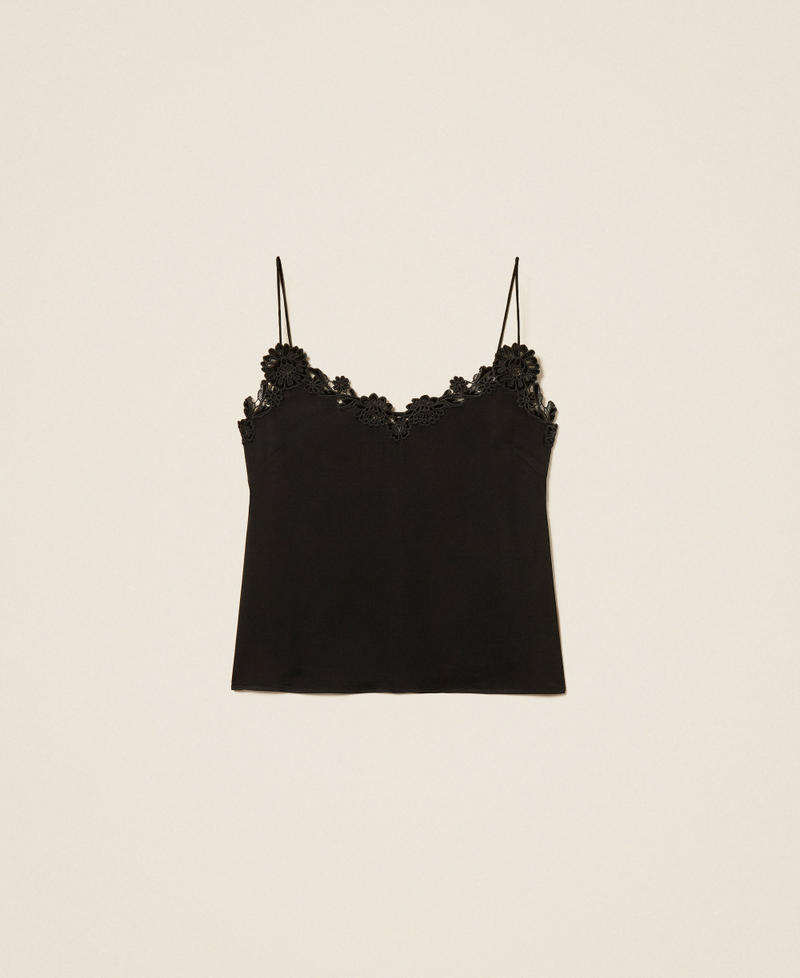 Top aus Satin mit Stickerei Schwarz Frau 262TT2451_00006_S0