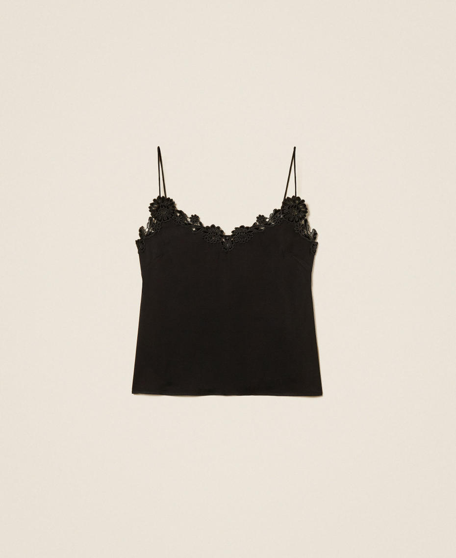Top aus Satin mit Stickerei Schwarz Frau 262TT2451_00006_S0