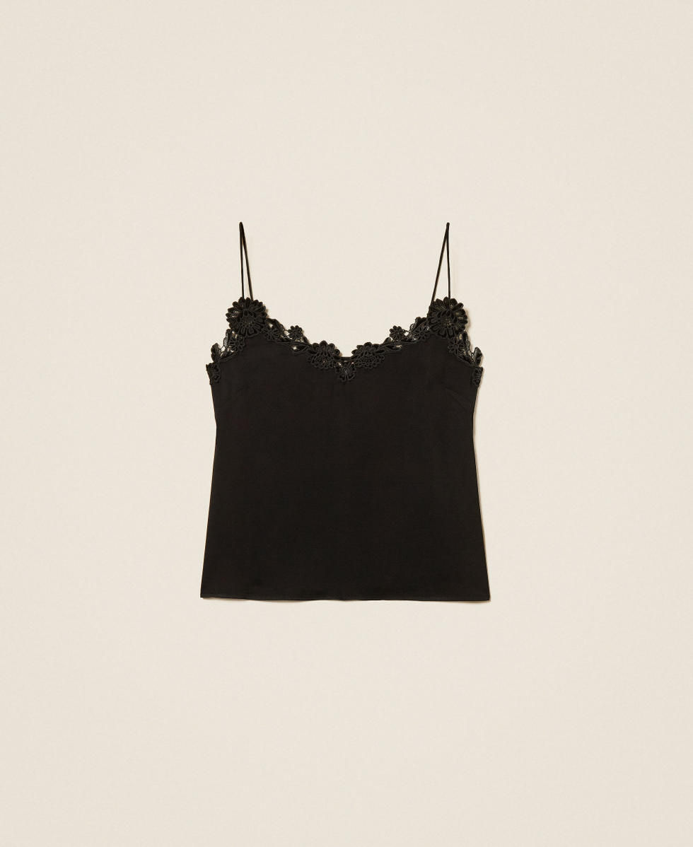 Satin top with embroidery Black Woman 262TT2451_00006_S0