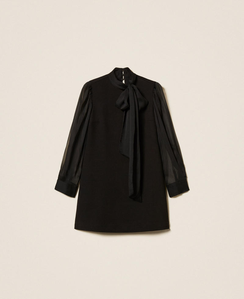 Krótka sukienka z wiązaniem przy kołnierzu Czarny Kobieta 252AT2211_00006_S0