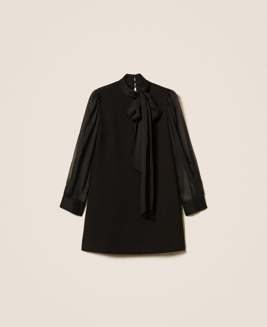 Krótka sukienka z wiązaniem przy kołnierzu Czarny Kobieta 252AT2211_00006_S0