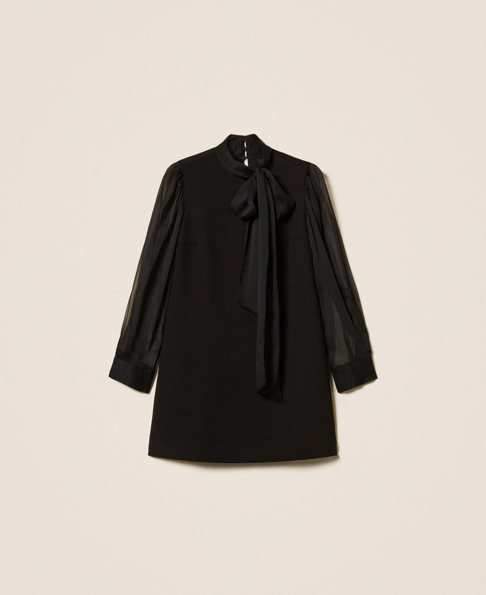 Robe courte avec col lavalli&egrave;re Noir Femme 252AT2211_00006_S0