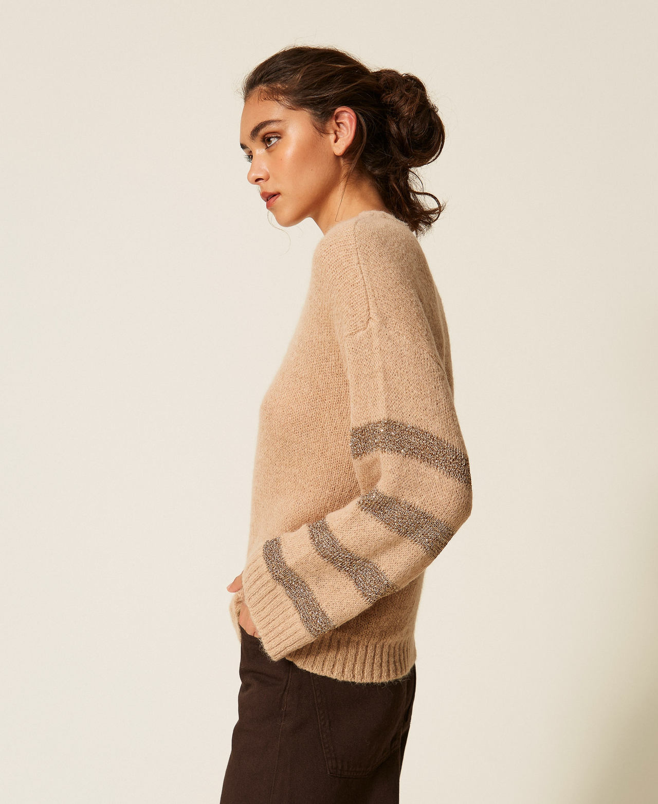 Alpaca blend striped jumper Sandy Brown/Hemp Beige - Gold Woman 262TP3530_13825_02