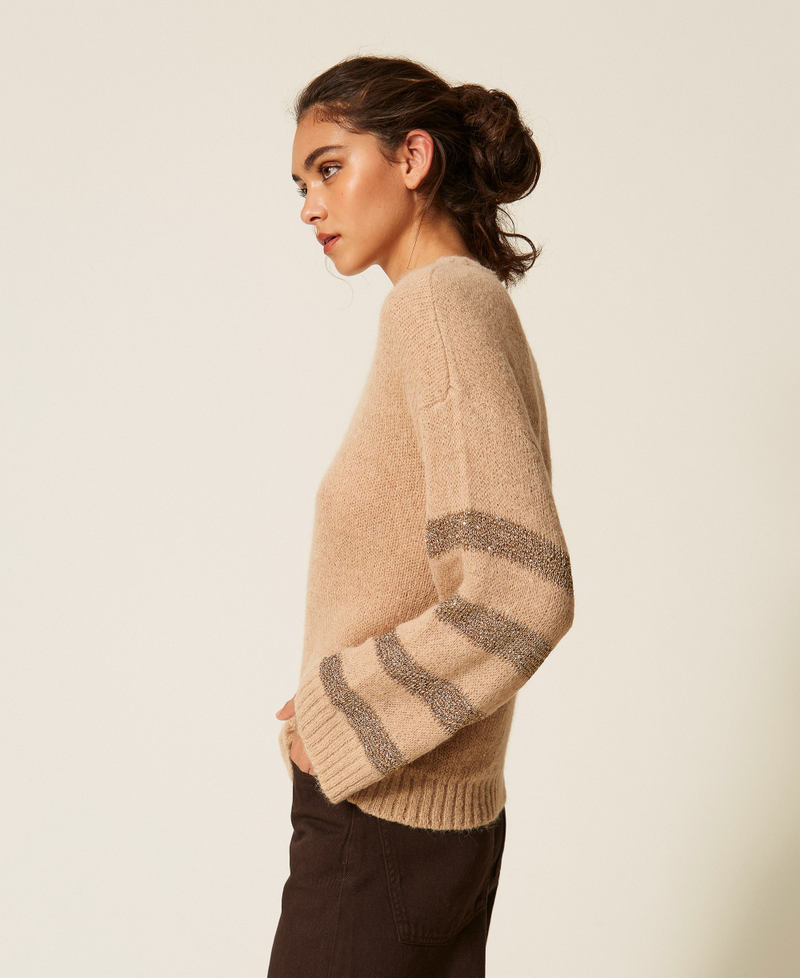 Alpaca blend striped jumper Sandy Brown/Hemp Beige - Gold Woman 262TP3530_13825_02