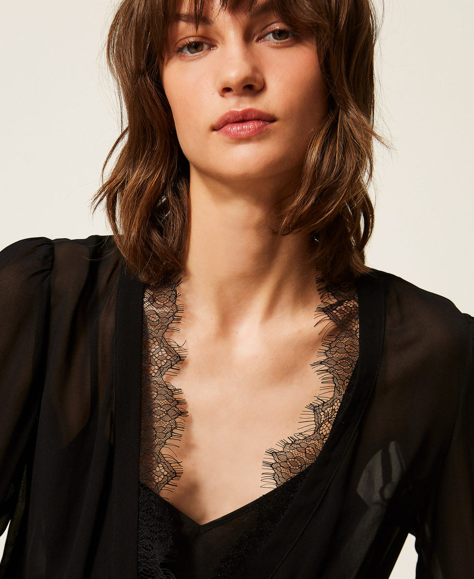Georgette blouse with lace Black Woman 262AP2282_00006_04