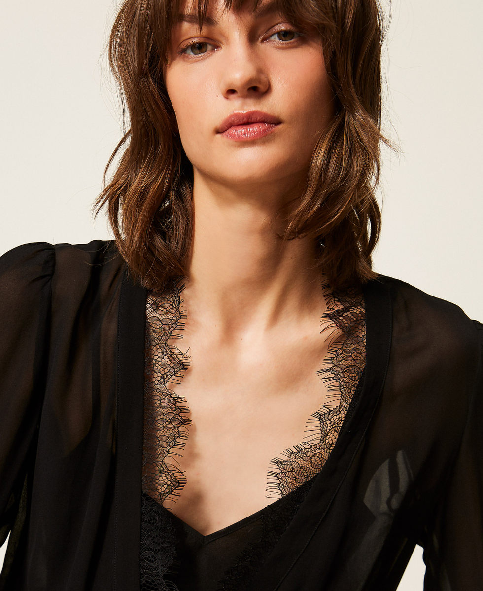 Georgette blouse with lace Black Woman 262AP2282_00006_04