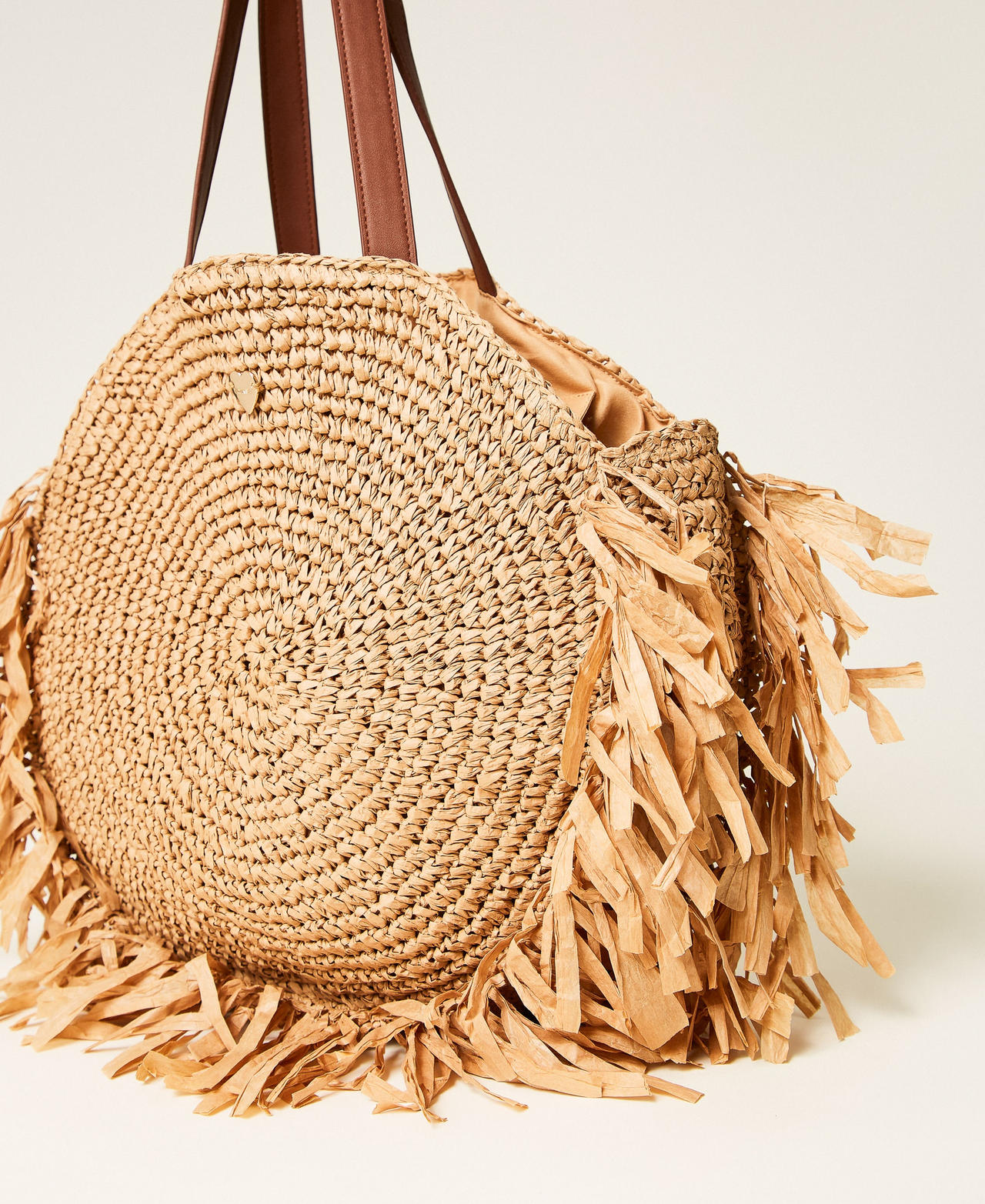 Round raffia shopper bag with fringes Straw Woman 261LB7BAA_00193_02