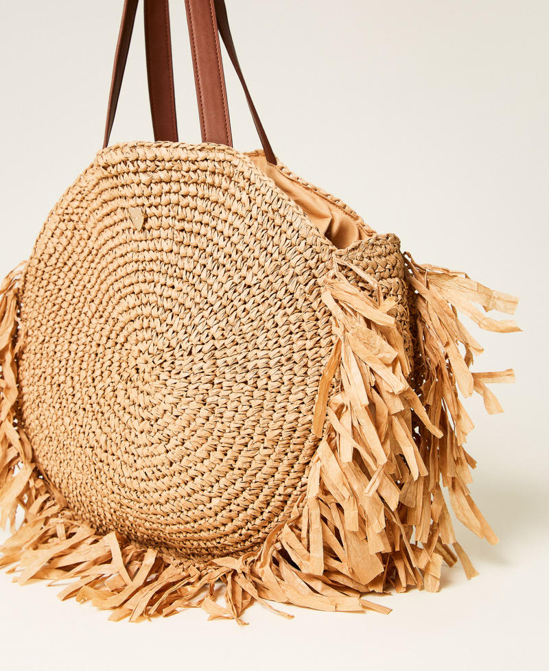 Round raffia shopper bag with fringes Straw Woman 261LB7BAA_00193_02