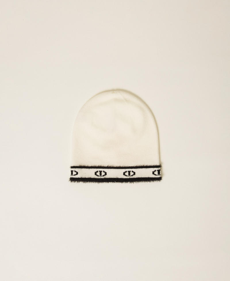 Dzianinowa czapka beanie z logo Oval T Dwukolorowy Off White / Czarny Dziewczynka 252GJ501H_10973_01