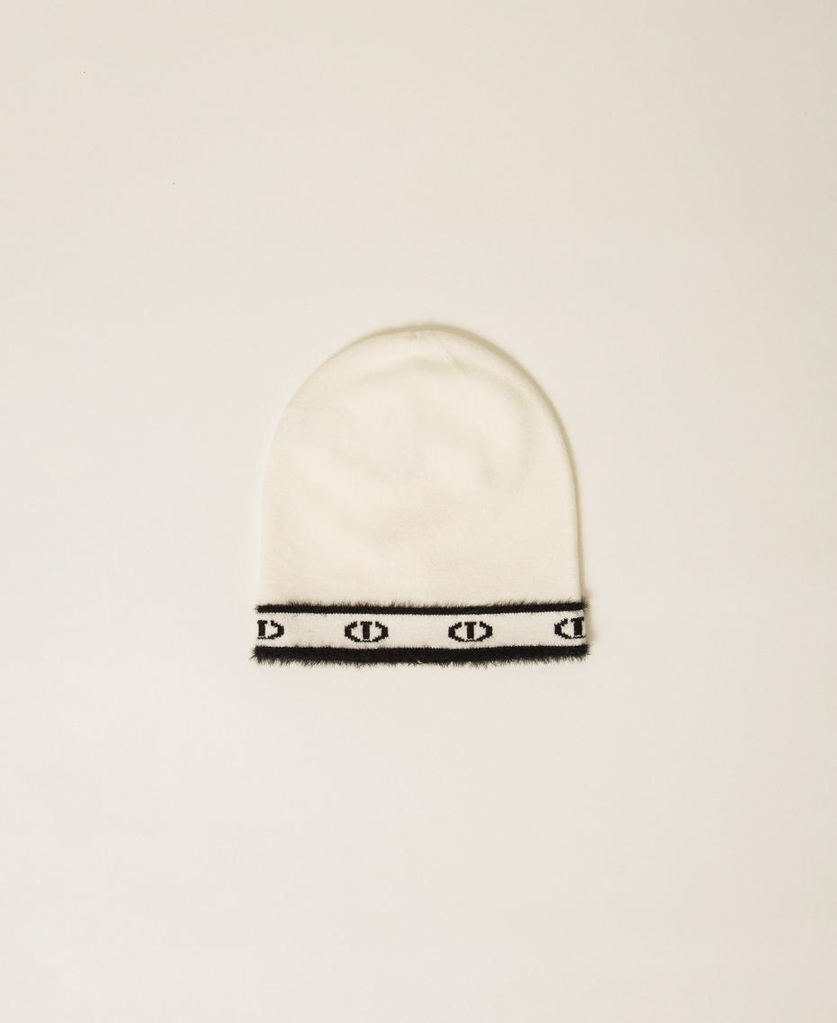 Dzianinowa czapka beanie z logo Oval T Dwukolorowy Off White / Czarny Dziewczynka 252GJ501H_10973_01