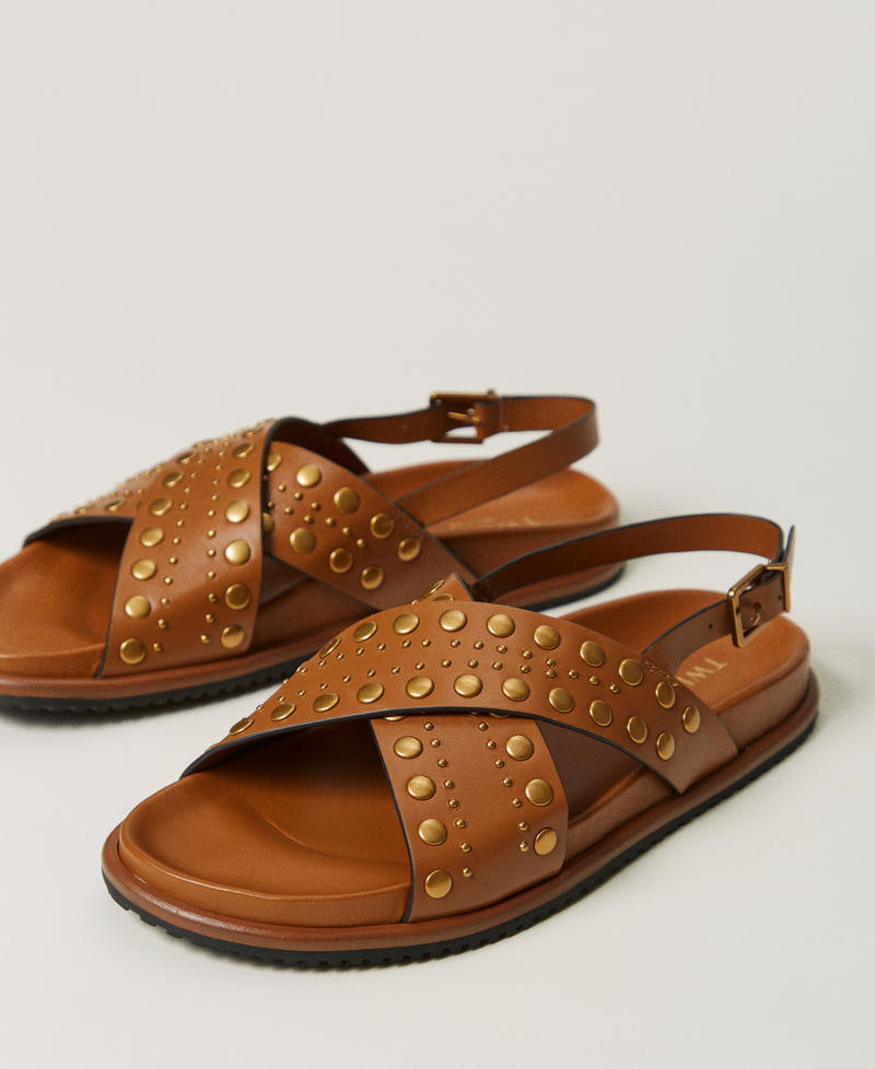 Leather sandals with studs Leather Brown Woman 251TGT070_00057_02