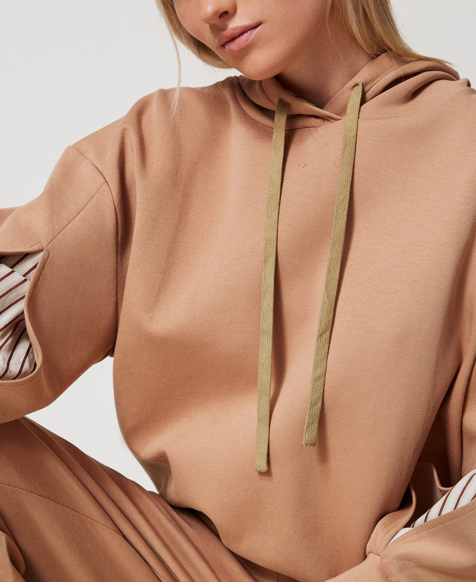 Sweat-shirt et pantalon de jogging en scuba Bicolore Brown Box/Rayure White et Brown Femme 251LL2VEE_12248_04
