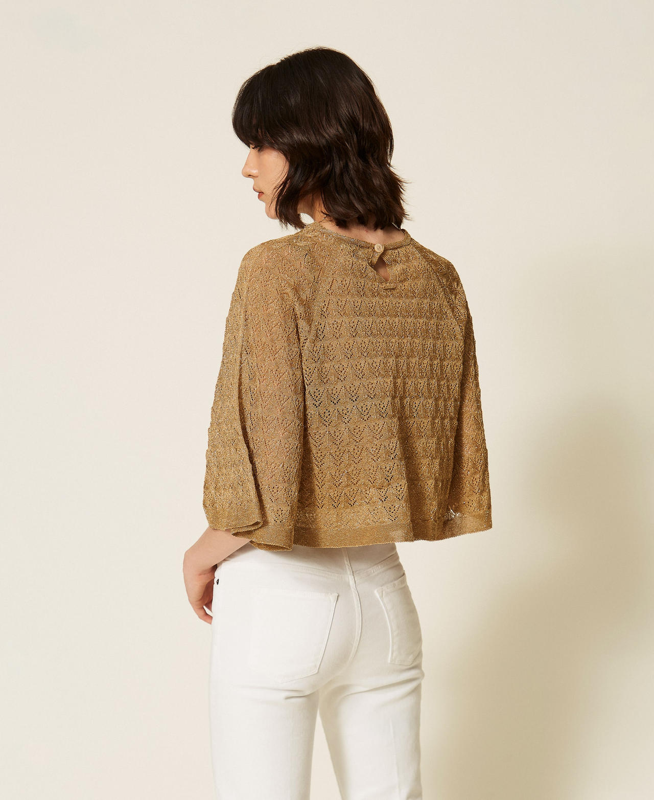 Dual-use cropped jumper Golden Green Lurex Woman 262TP3Q31_12454_03