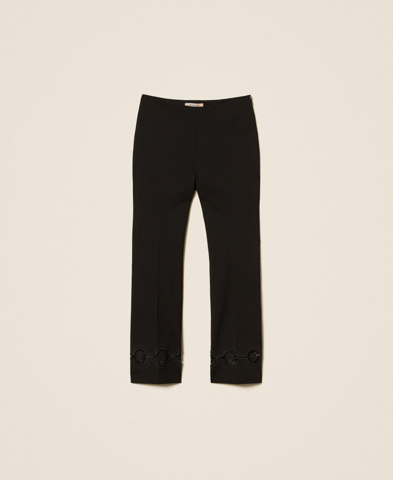 Trousers with floral embroidery Black Woman 252TP2101_00006_S0