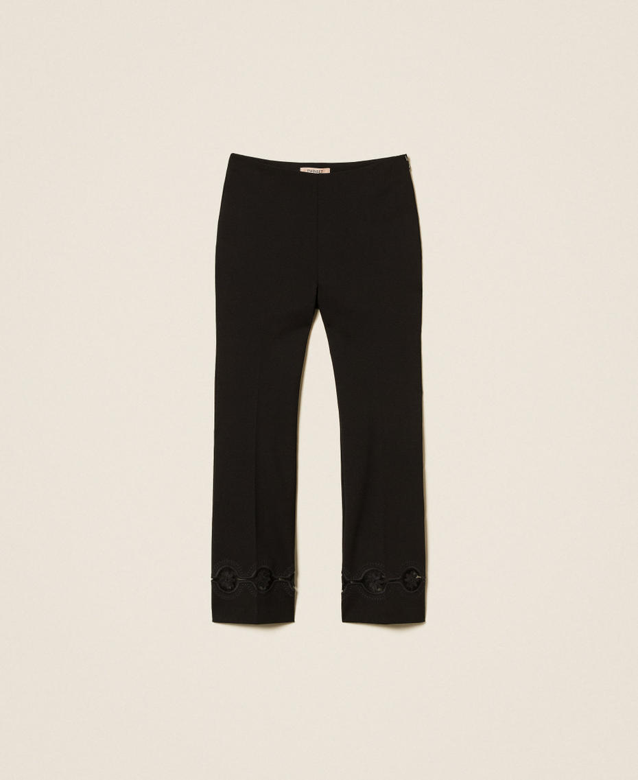 Trousers with floral embroidery Black Woman 252TP2101_00006_S0