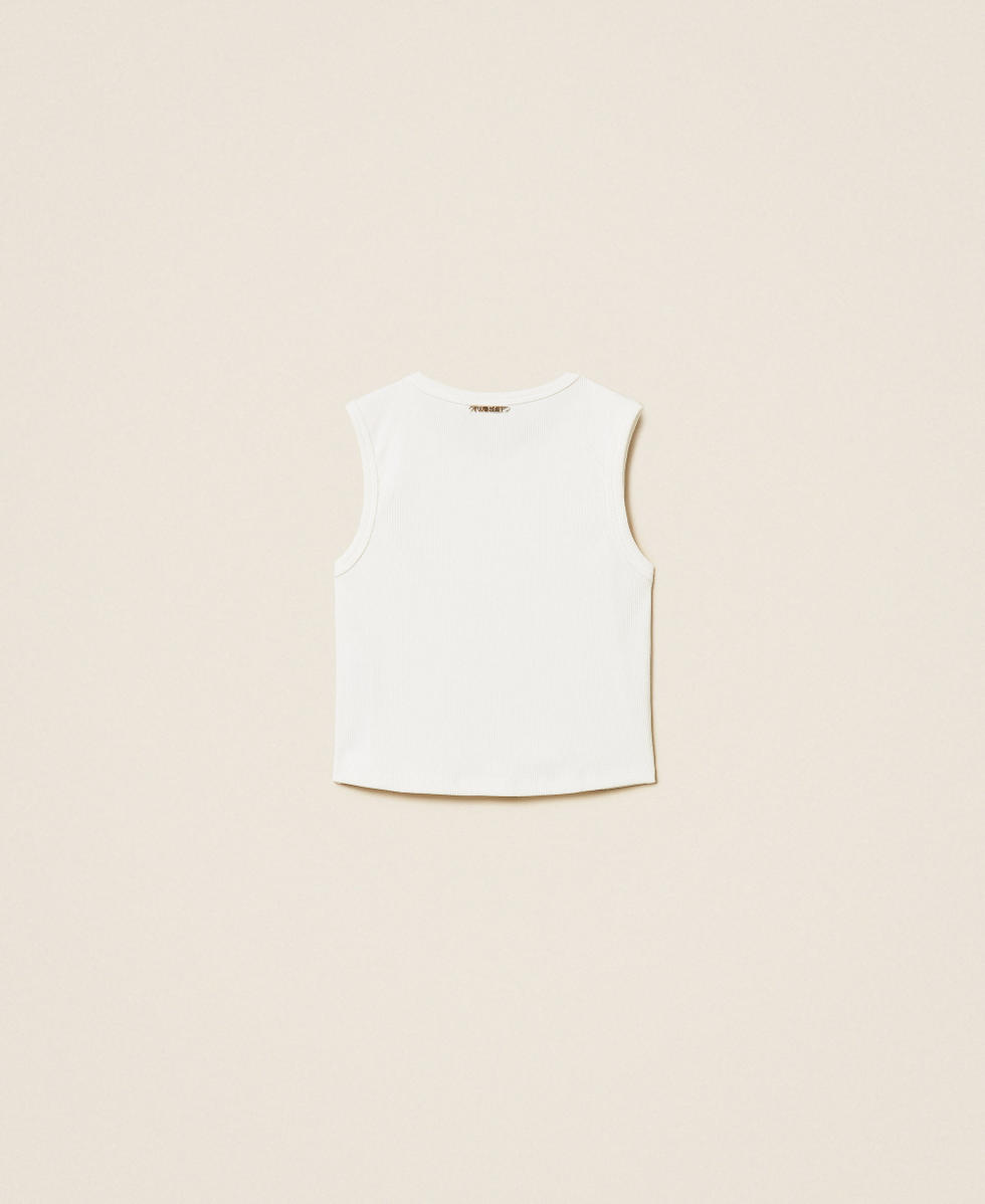 Top mit Rippmuster und Nieten Mattwei&szlig; M&auml;dchen 261GJ2240_00526_S1