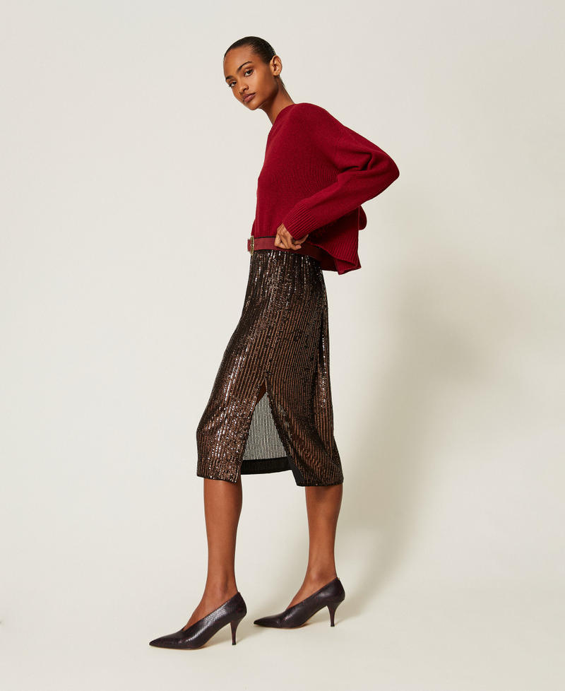Sequin midi skirt Brown Sequin Stripes Woman 262TT2142_14171_02