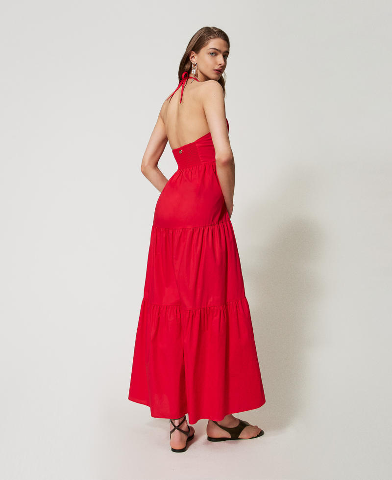 Long poplin dress with flounces Hibiscus Red Woman 251TT2027_12365_03