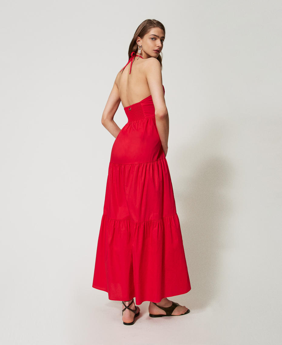 Long poplin dress with flounces Hibiscus Red Woman 251TT2027_12365_03