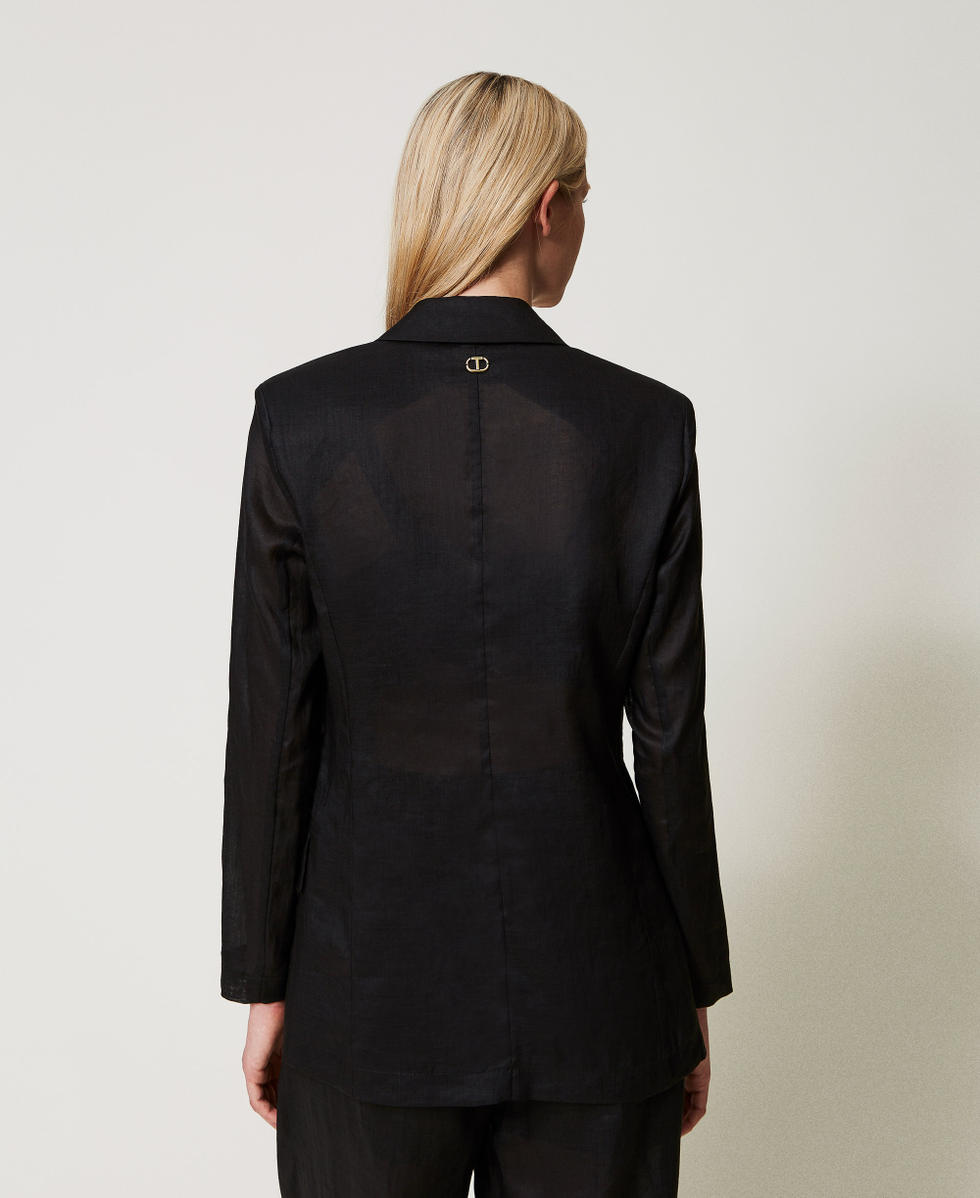 Blazer en ramie Noir Femme 251TF2030_00006_03