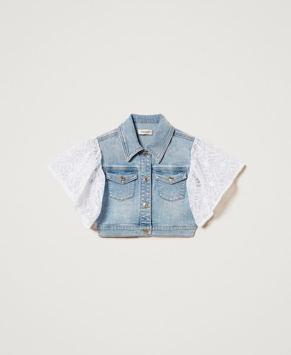 Denim and embroidered tulle jacket Two-tone Light Denim/Ice Girl 251GJ2522_12279_S0