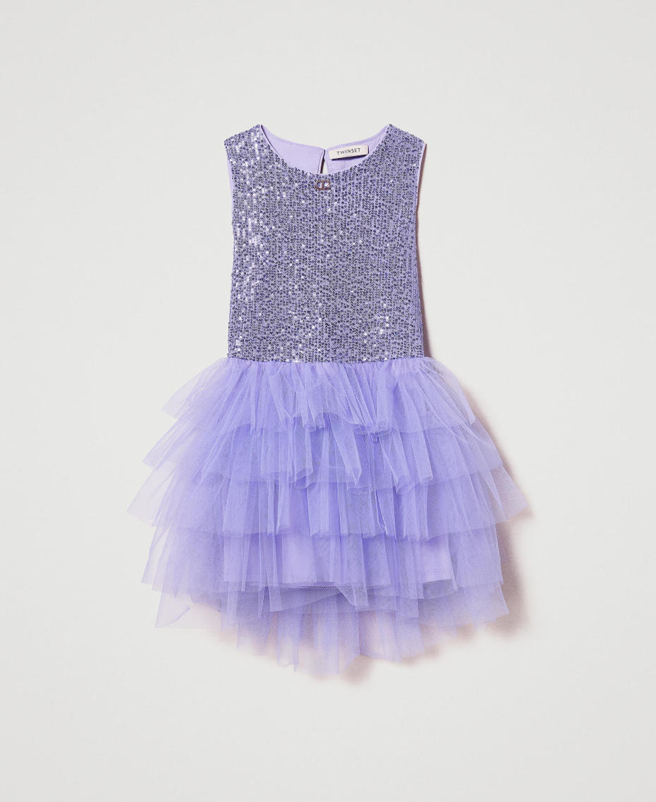 Short sequin and tulle dress Pastel Violet Girl 251GJ2533_11862_S0