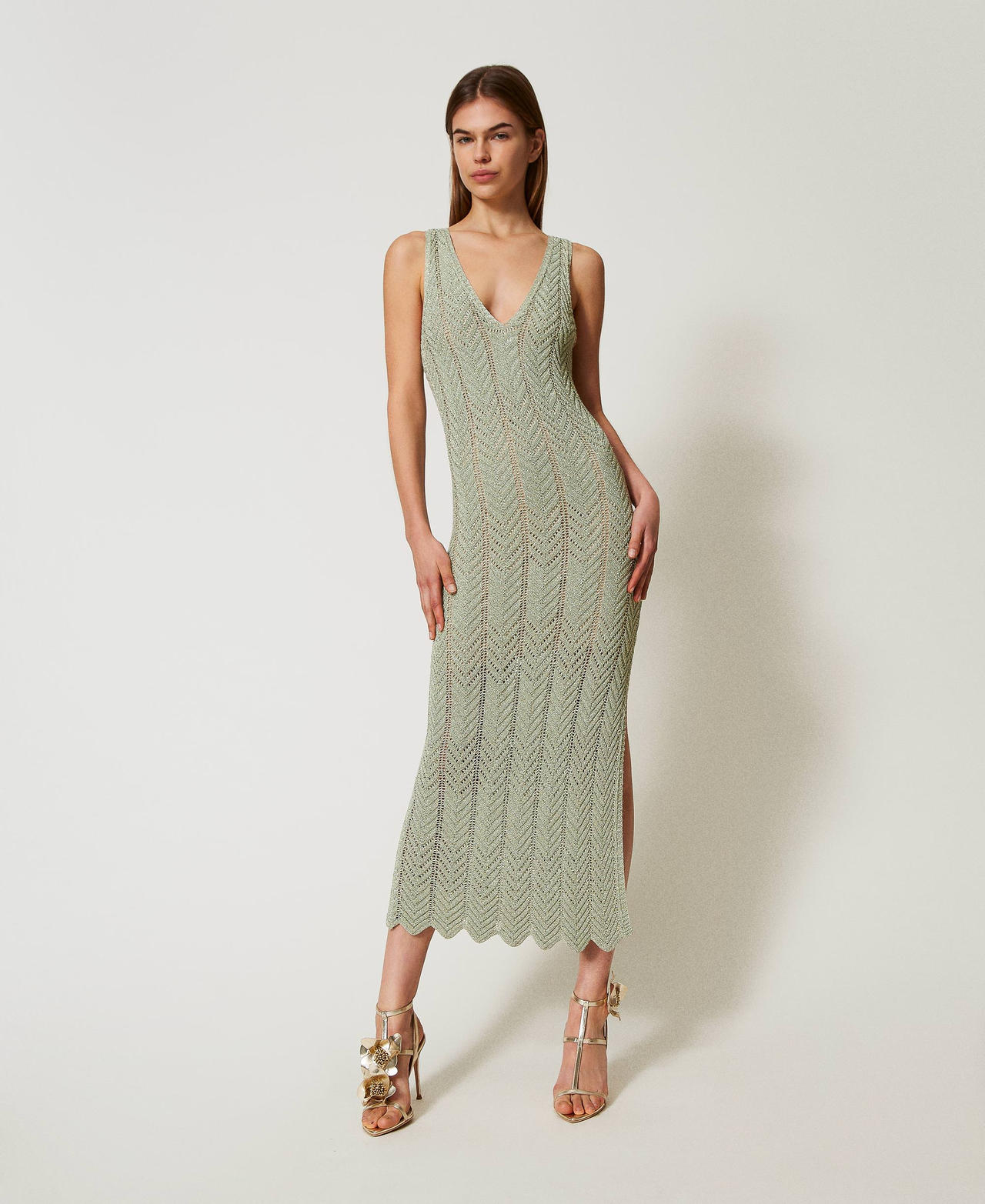 Abito longuette in maglia con lurex Water Green Lurex Donna 251TT319A_12456_02