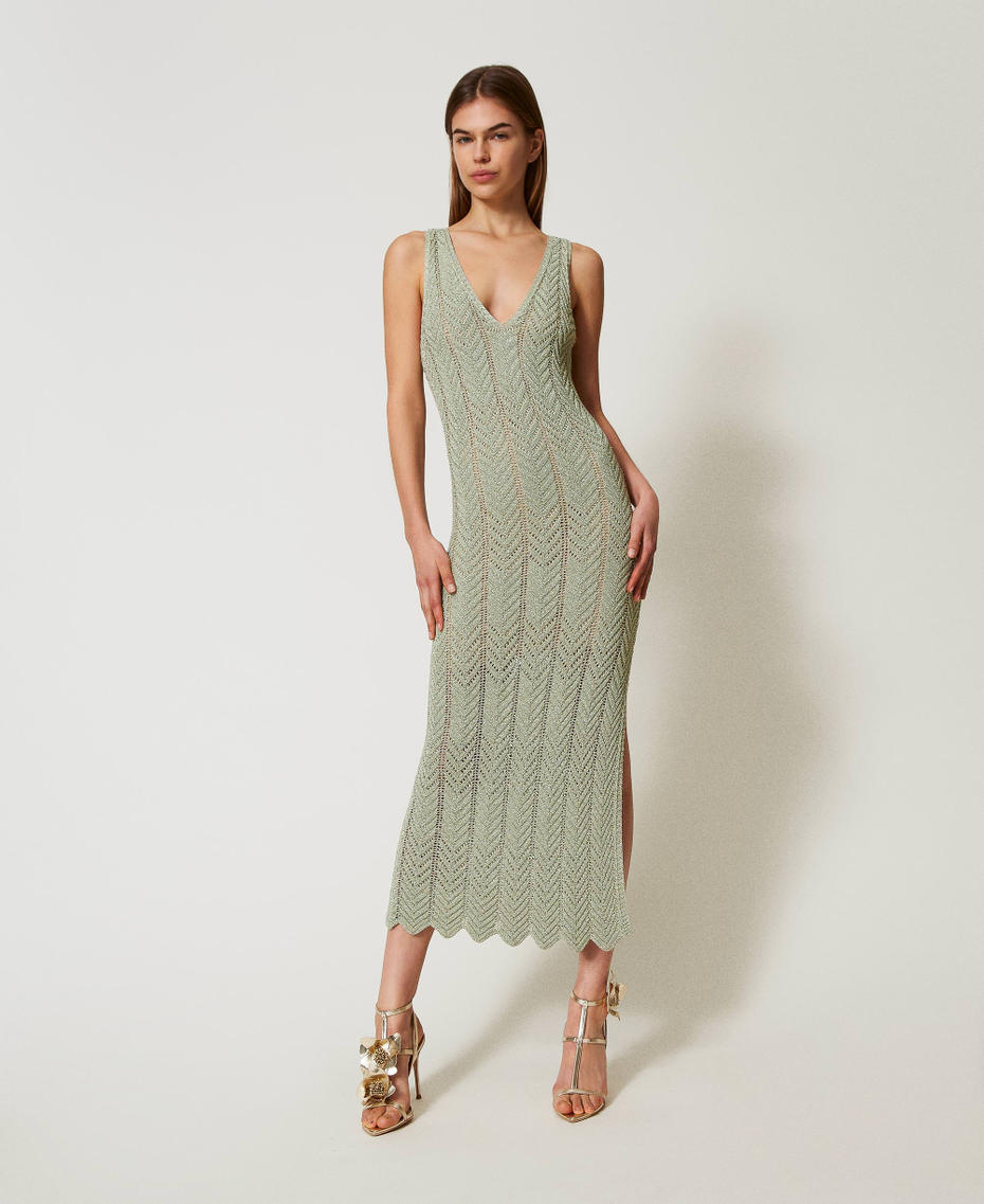Lurex-Midistrickkleid Water Green Lurex Frau 251TT319A_12456_02
