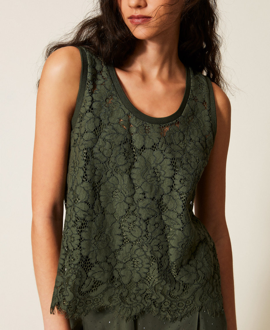 Top in pizzo r&eacute;brod&eacute; Verde "Thyme" Donna 261LL2AEE_12843_04