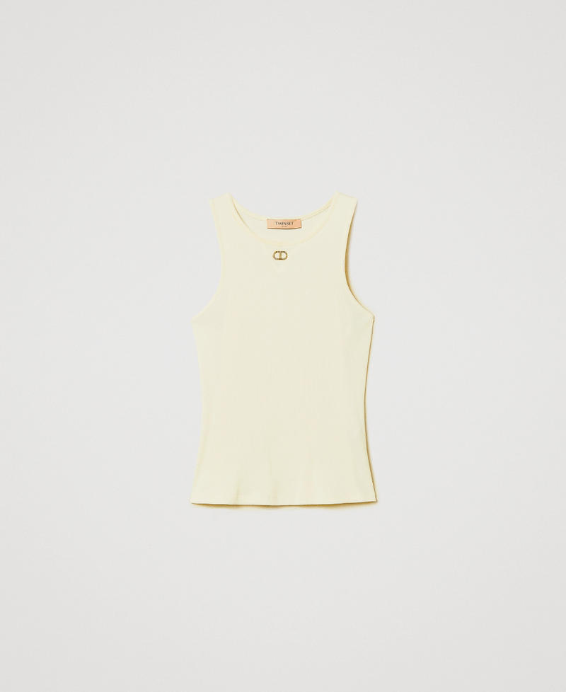 Top fitted a costine con Oval T Vanilla Donna 251TP2550_12143_S0