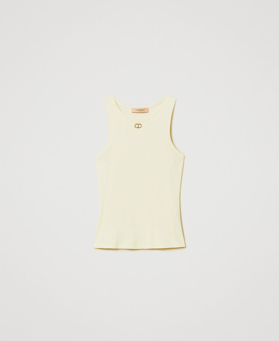 Top fitted a costine con Oval T Vanilla Donna 251TP2550_12143_S0