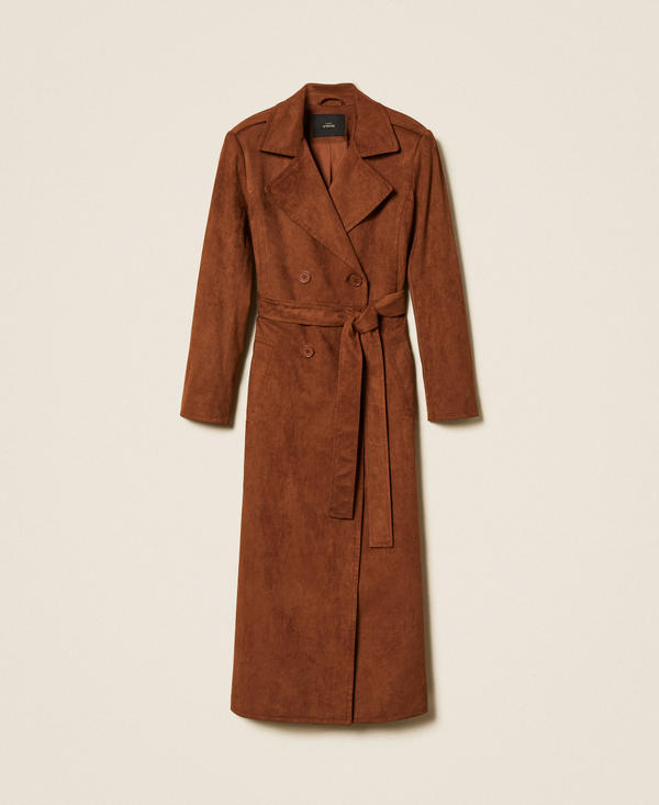 Suede trench coat with belt