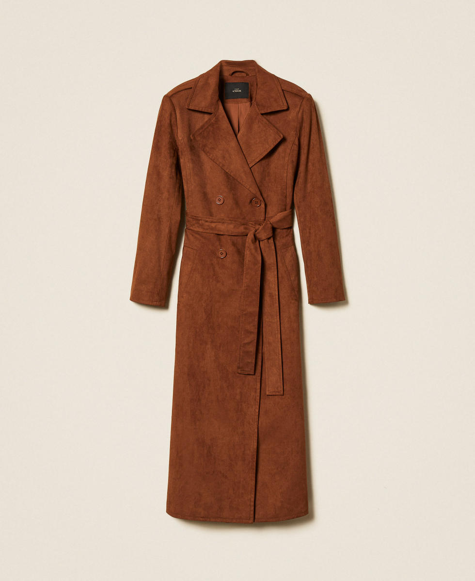 Suede trench coat with belt