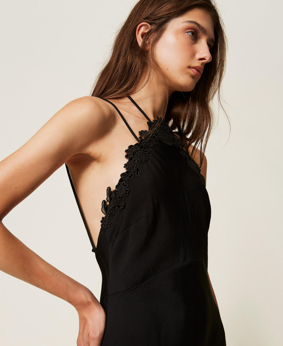 Abito lungo in raso con ricamo Nero Donna 262TT2450_00006_04