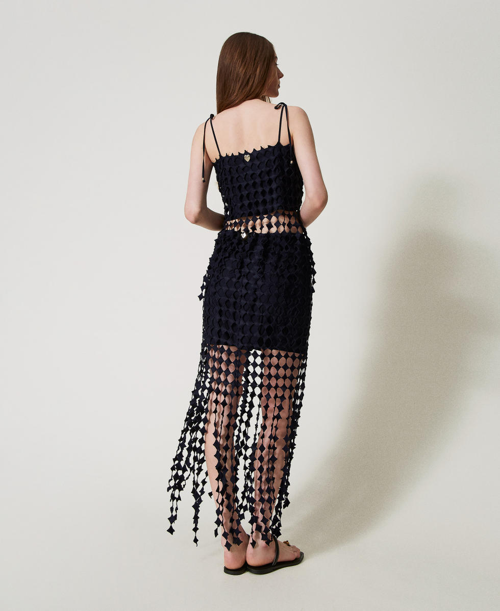 Jupe courte en crochet Bleu Classique Femme 251LM2UBB_11956_03