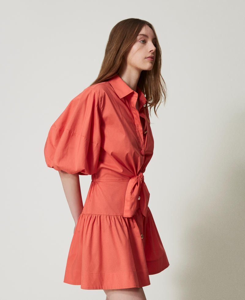 Short poplin shirt dress Coral Sunset Woman 251LM2KEE_12360_01