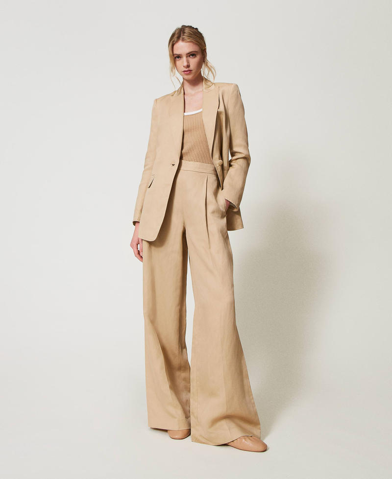 Trompe-l'&oelig;il fitted knit top Two-tone Rope Beige/Snow Woman 251TE3015_12292_T0