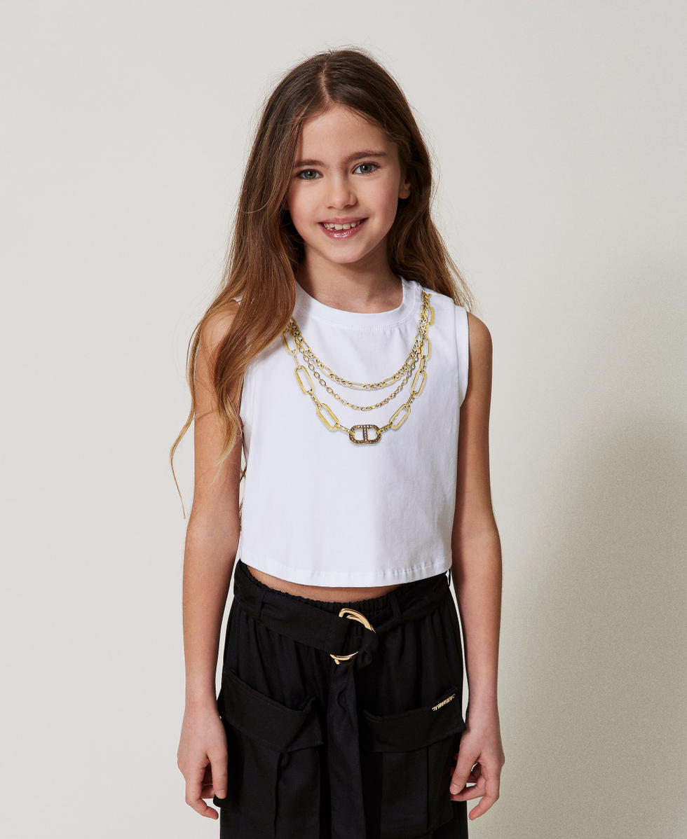 Top cropped con estampado y strass Estampado Collar / Ice Ni&ntilde;a 251GJ2483_12333_01