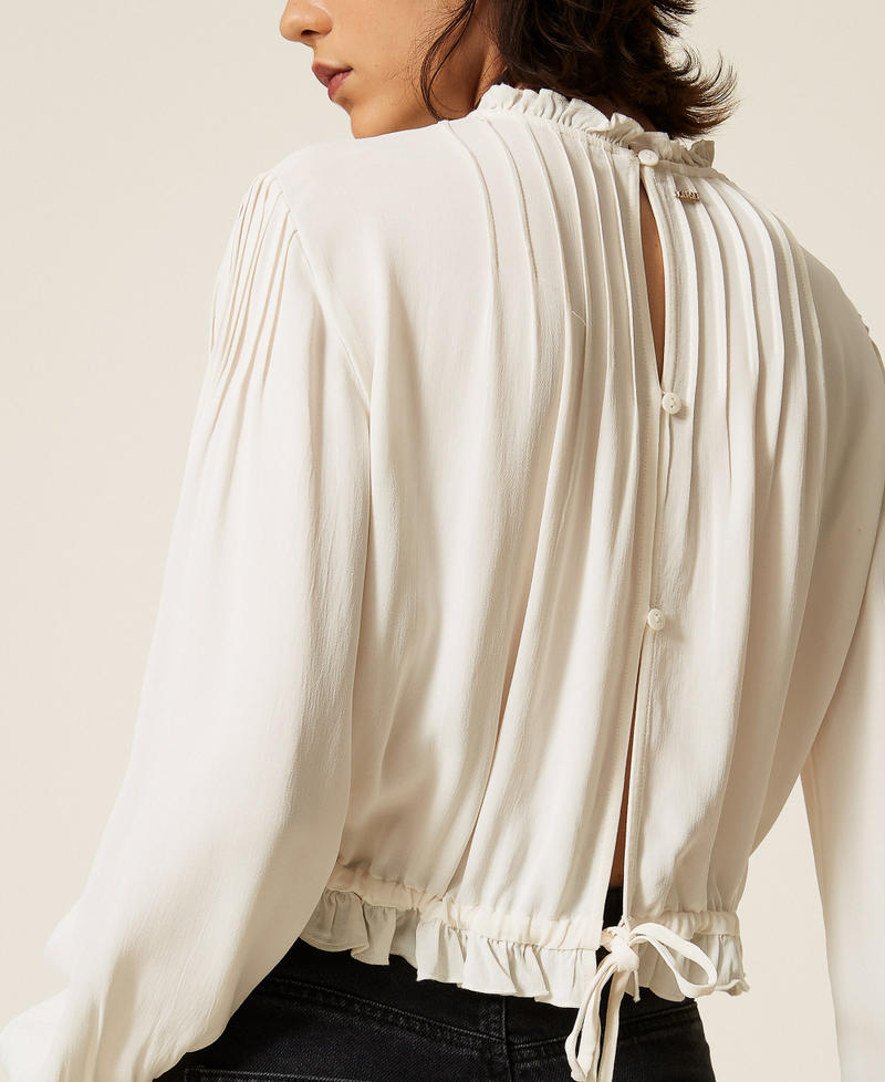 Blusa in cr&ecirc;pe con ricamo floreale Madreperla Donna 262TP2250_00059_04
