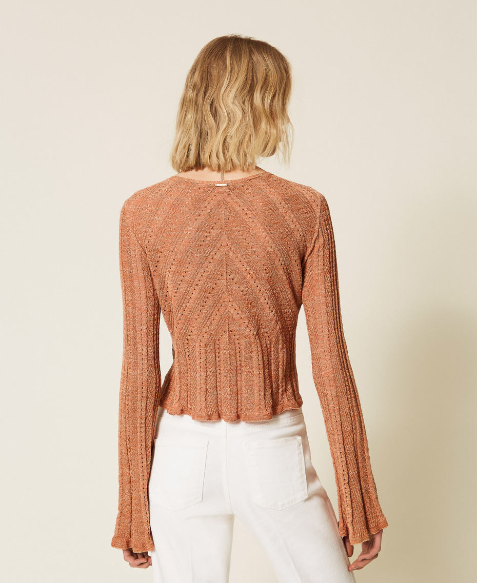 Cardigan aus Leinenstrick mit Lurex Salmon Rose Scuro Lurex Frau 261TT3214_13567_03