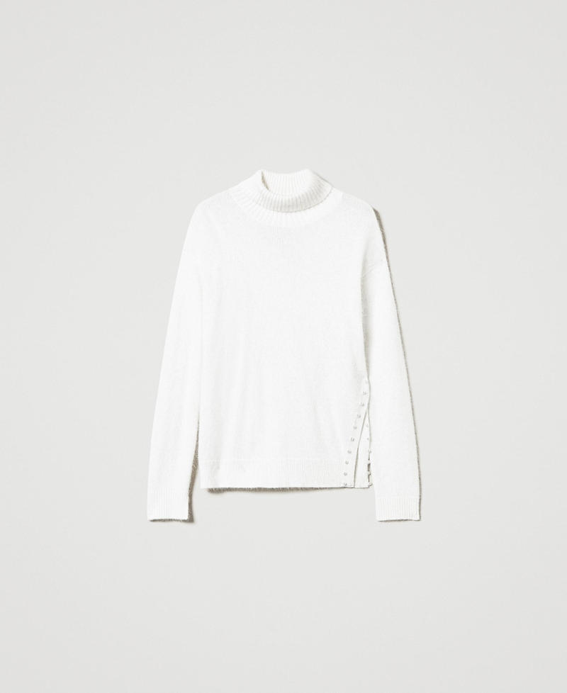 Angora blend turtleneck with pearls