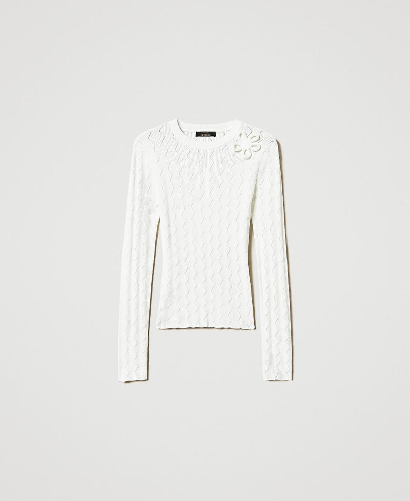 Jersey ceñido con flor Blanco "Papers" Mujer 251AP3064_00840_0S