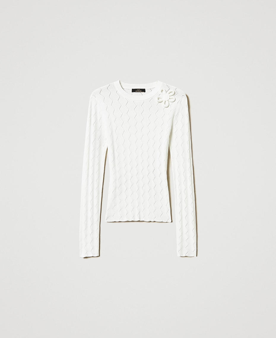 Fitted jumper with flower "Papers" White Woman 251AP3064_00840_S0