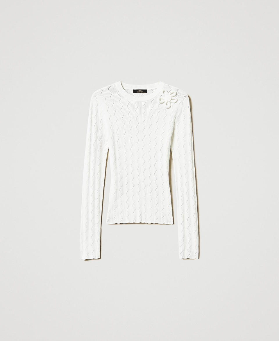 Fitted jumper with flower "Papers" White Woman 251AP3064_00840_S0