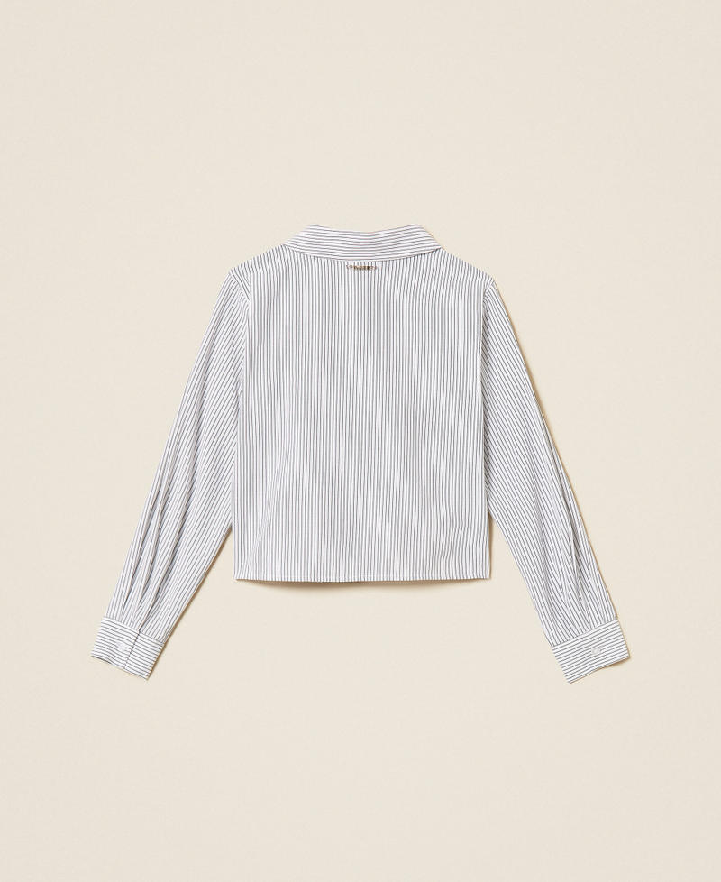 Chemise en popeline ray&eacute;e Rayure Blanc Cass&eacute;/Gris Anthracite Fille 262GJ214A_13821_S1