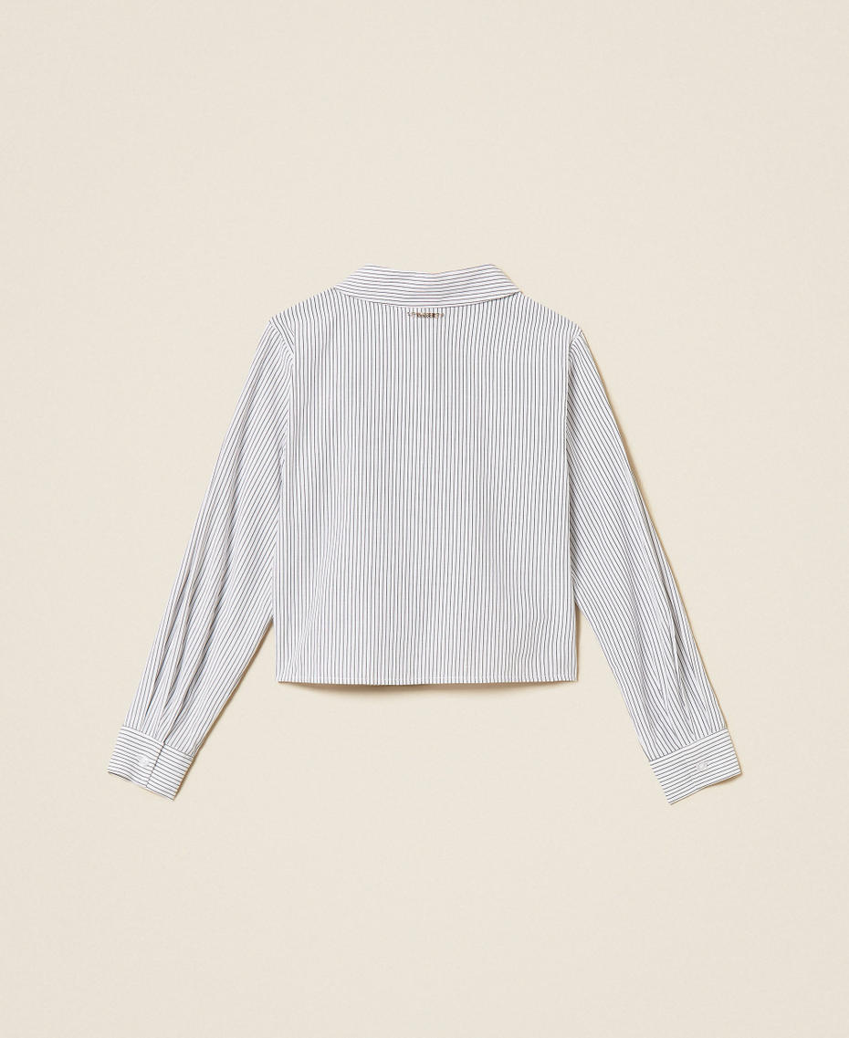 Chemise en popeline ray&eacute;e Rayure Blanc Cass&eacute;/Gris Anthracite Fille 262GJ214A_13821_S1