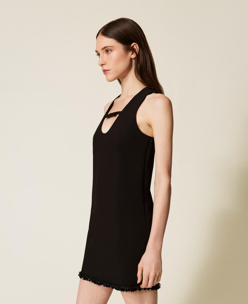 Short crêpe dress with embroidery Black Woman 252TT2231_00006_02