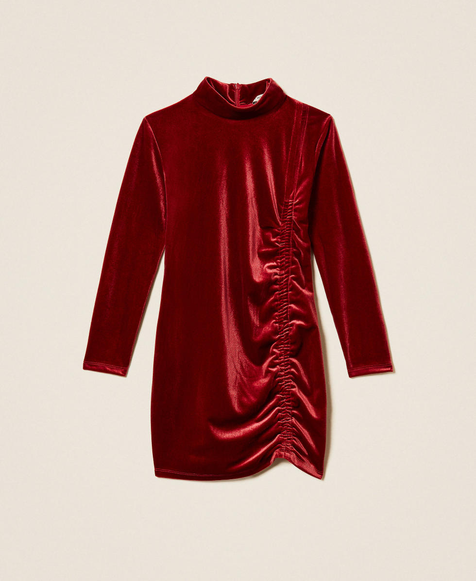 Robe courte en chenille avec fronce Rouge Rubis Fille 262GJ2264_13704_S0